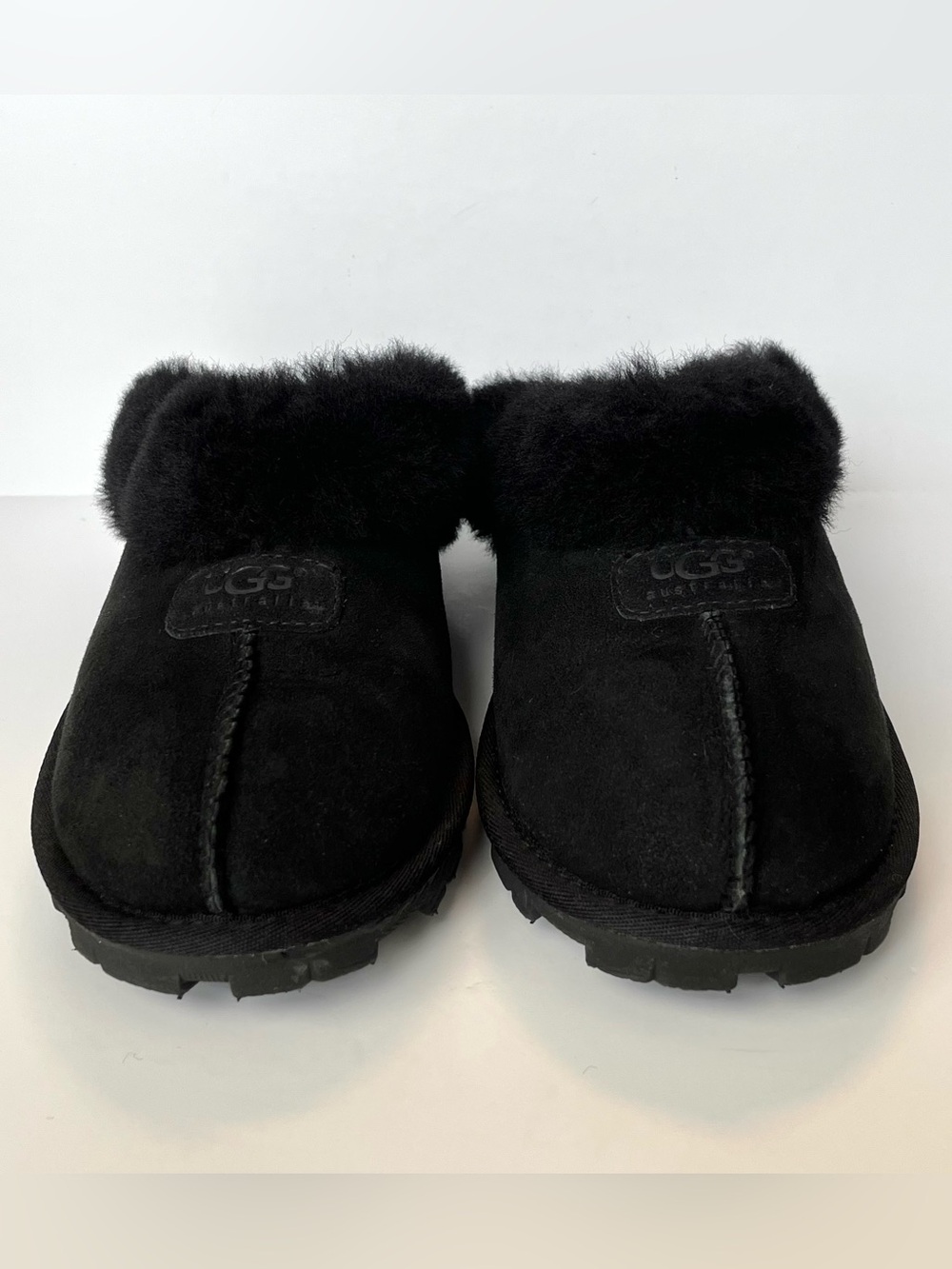 UGG Australia Coquette Shearling Collar Plush Slippers Black Women’s Size 7 - Picture 3 of 9